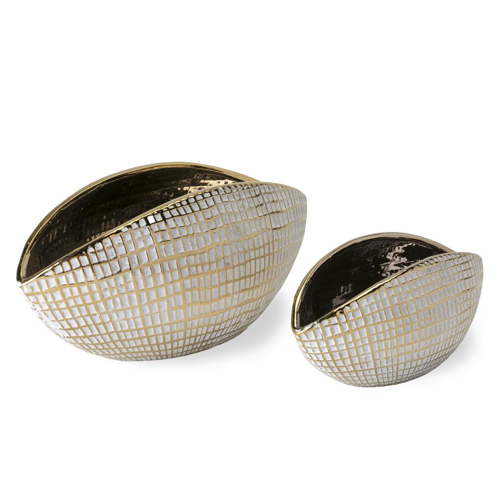 Crestview Collection Beacon Bowls Set of 2 Gold Ceramic decorative bowls. Picture 3