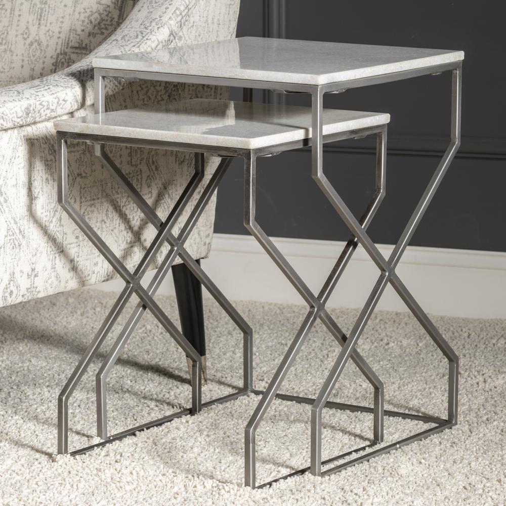 Crestview Collection Iron Marble Set of 2 Side Table Evolution Furniture. Picture 2