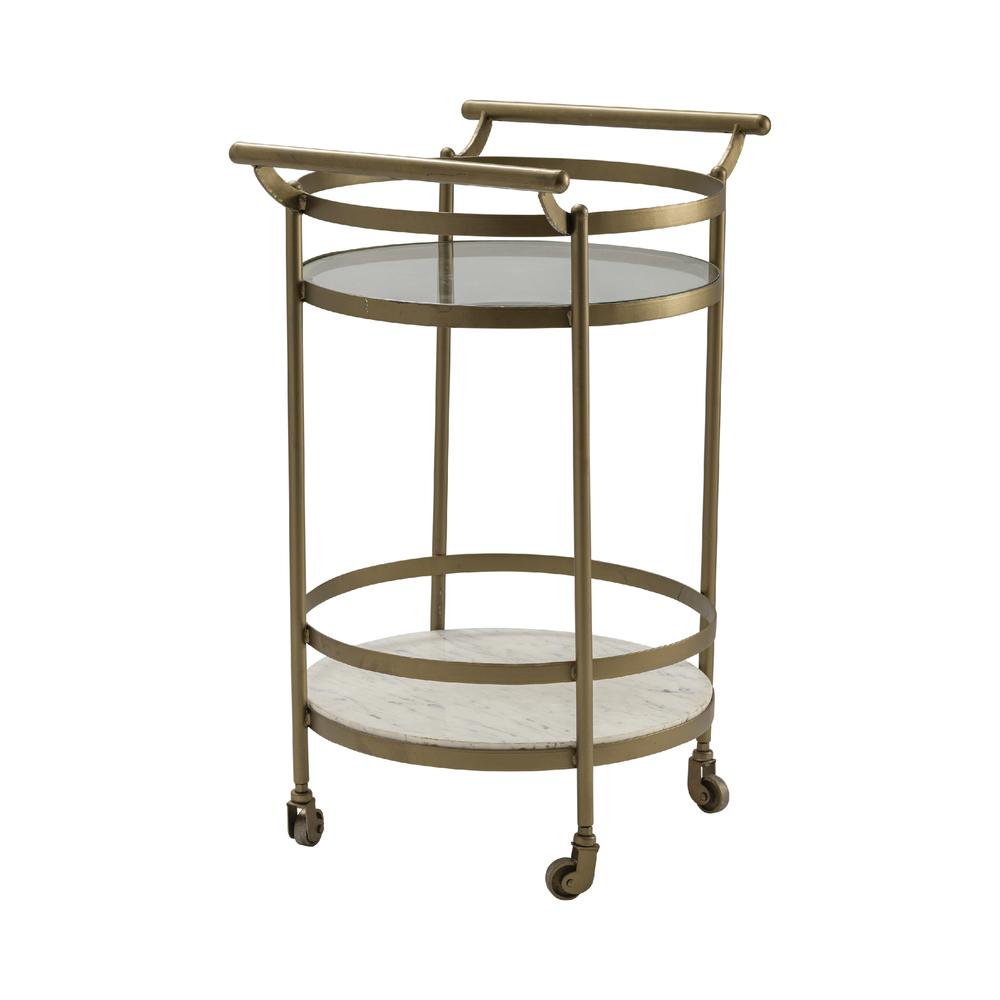 Vine Grove Metal, Marble, and Glass Bar Cart. Picture 2