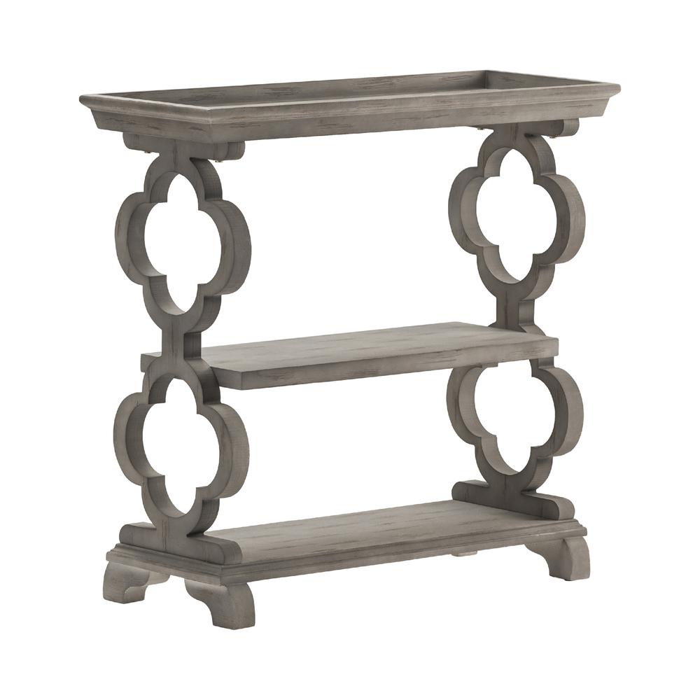 Crestview Collection Chelsea Tray Top Grey Quatrefoil Console Table Furniture. Picture 1