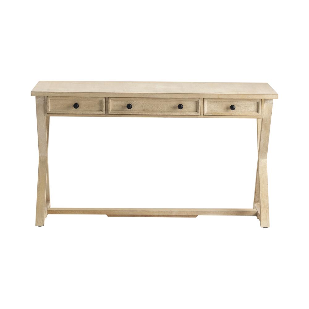 Crestview Collection Bengal Manor 56" Wide White Washed Wood 3-Drawer Desk. Picture 1