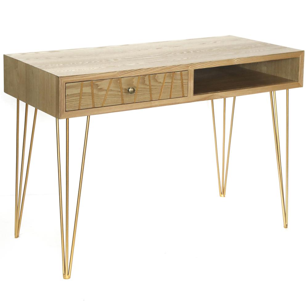 Crestview Collection Linna Wood and Gold Metal Desk 44 x 20 x 30. Picture 1