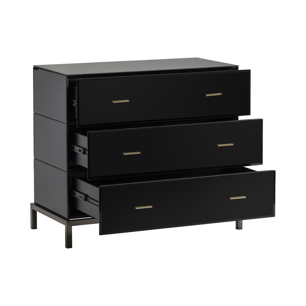 Crestview Collection Mercury Black Glass and Antique Brass 3 Drawer Chest. Picture 3