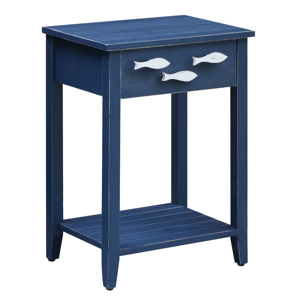 Crestview Collection Nautical Navy 1 Drawer Accent Table w/Fish Hardware. Picture 1
