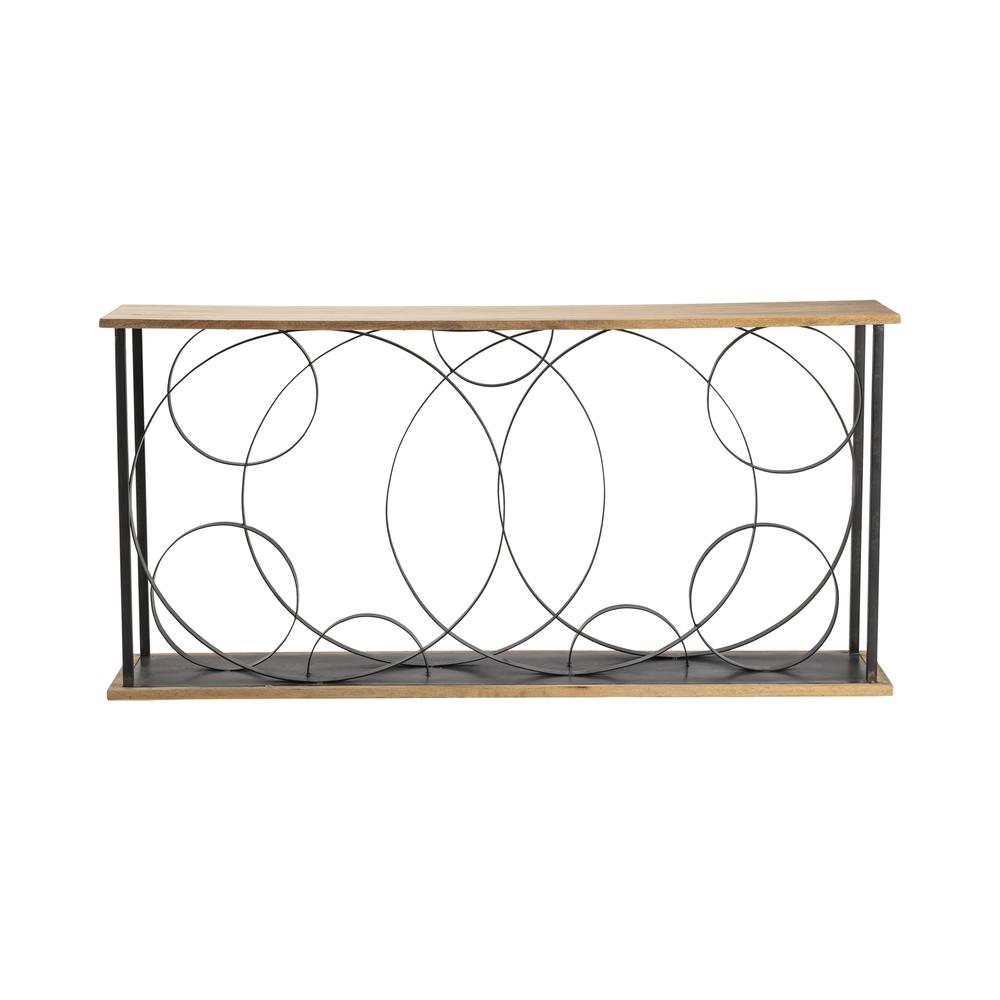 Crestview Collection Tyson Metal and Wood Ring Console Table Brown Wood. Picture 1