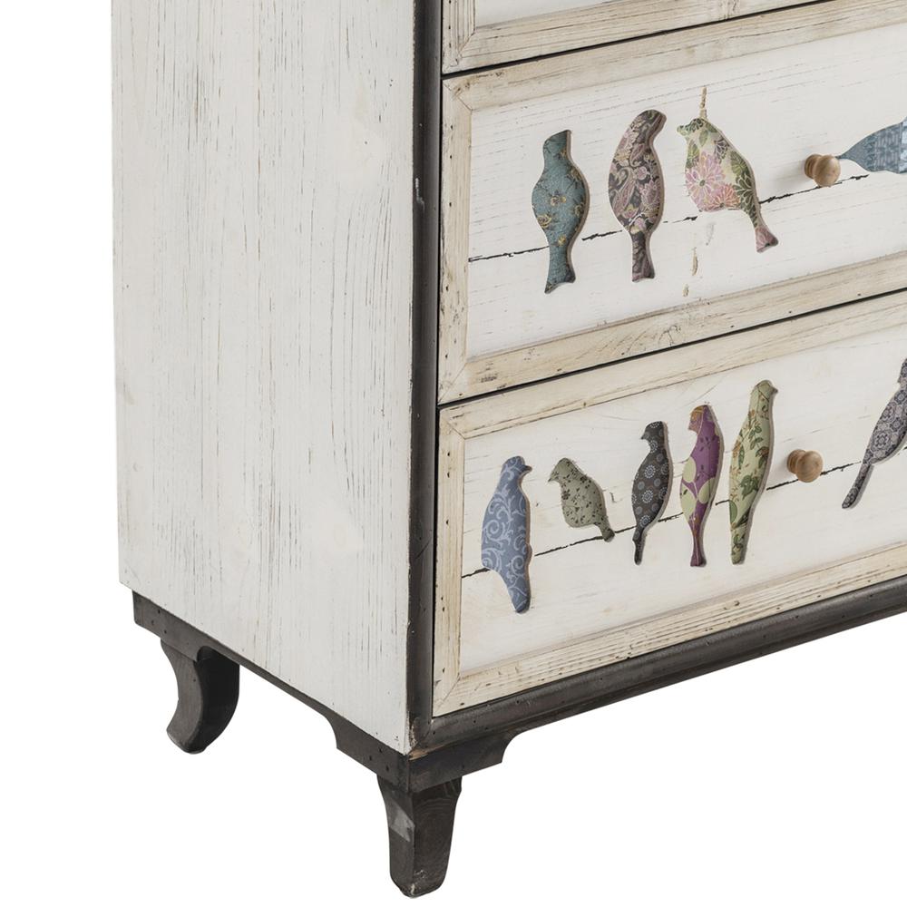 Crestview Collection Birds on a Wire 3 Drawer Painted Chest Furniture, White. Picture 5