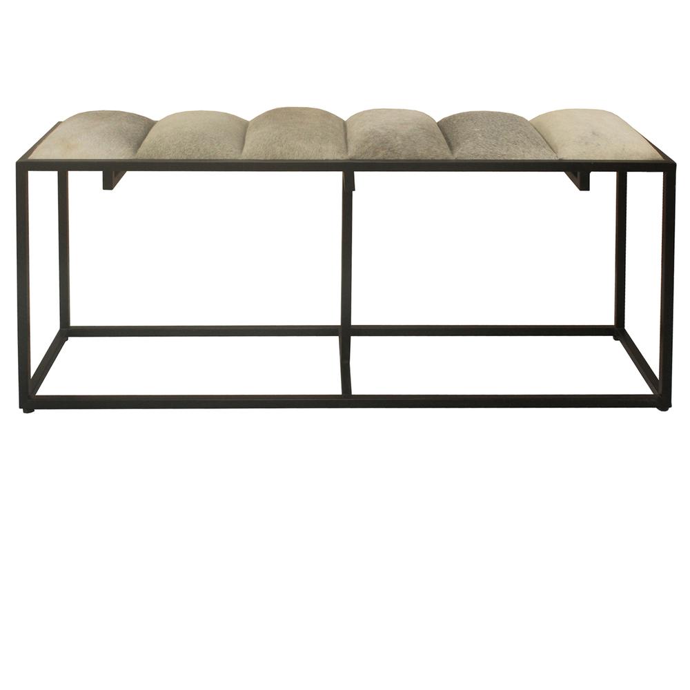 Crestview Collection Hampton Black Metal and Cowhide Bench Metal Black. Picture 1