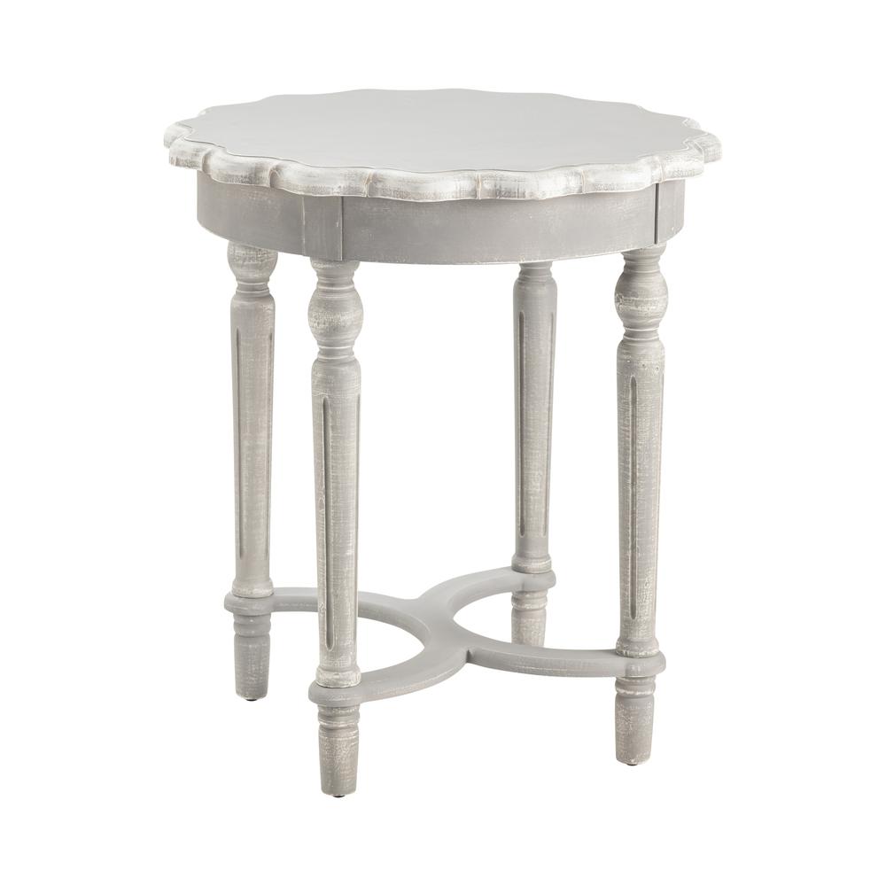 Crestview Collection Pembroke Turned Leg Chalk Grey Scalloped Accent Table, Gray. Picture 1