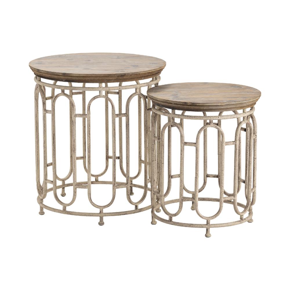 Crestview Collection Allyson Textured Metal and Wood Set of Tables, Brown. Picture 1