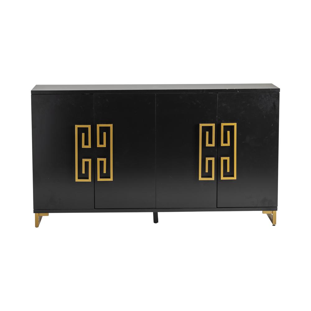 Crestview Collection Corinthian Black and Gold Key 4 Door Sideboard Accessories. Picture 1
