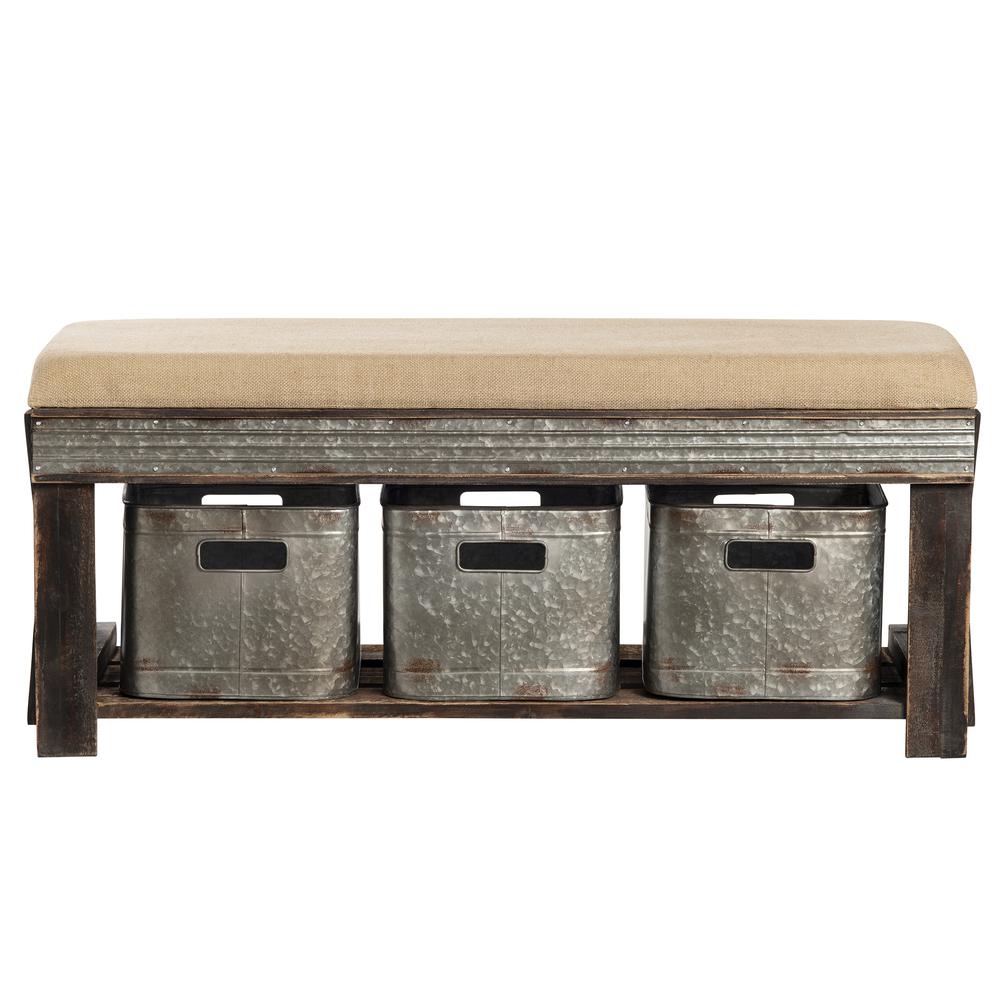 Crestview Collection Richmond Natural Wood and Galvanized 1-shelf Bench in Brown. Picture 1