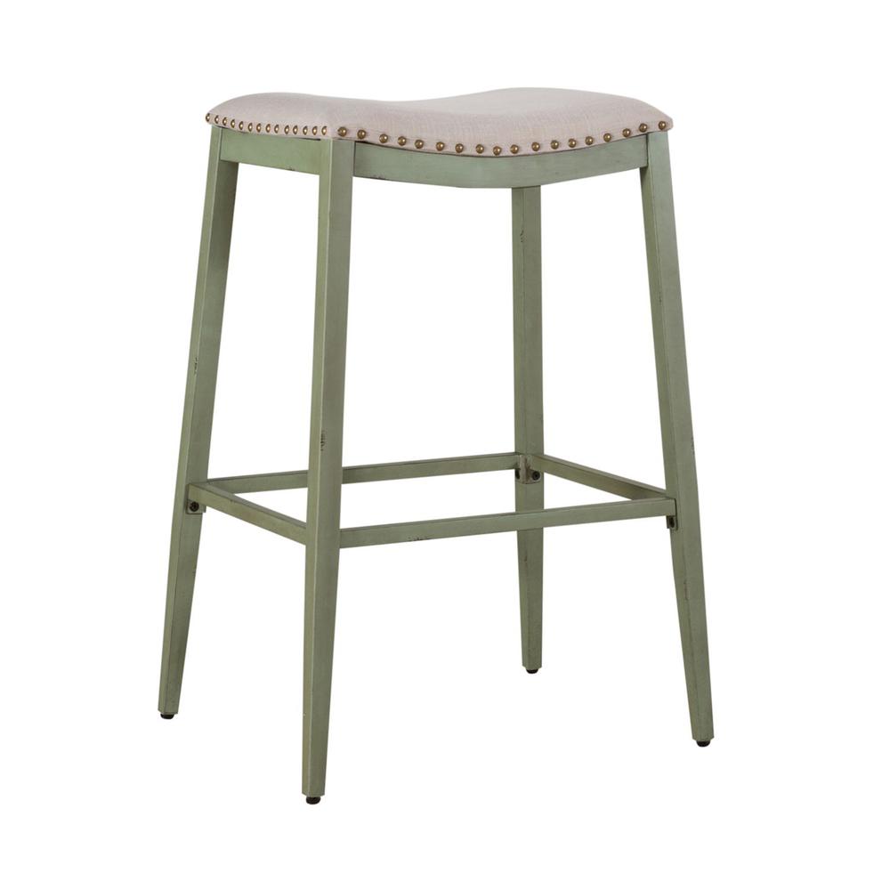 Backless Upholstered Barstool- Green. Picture 1