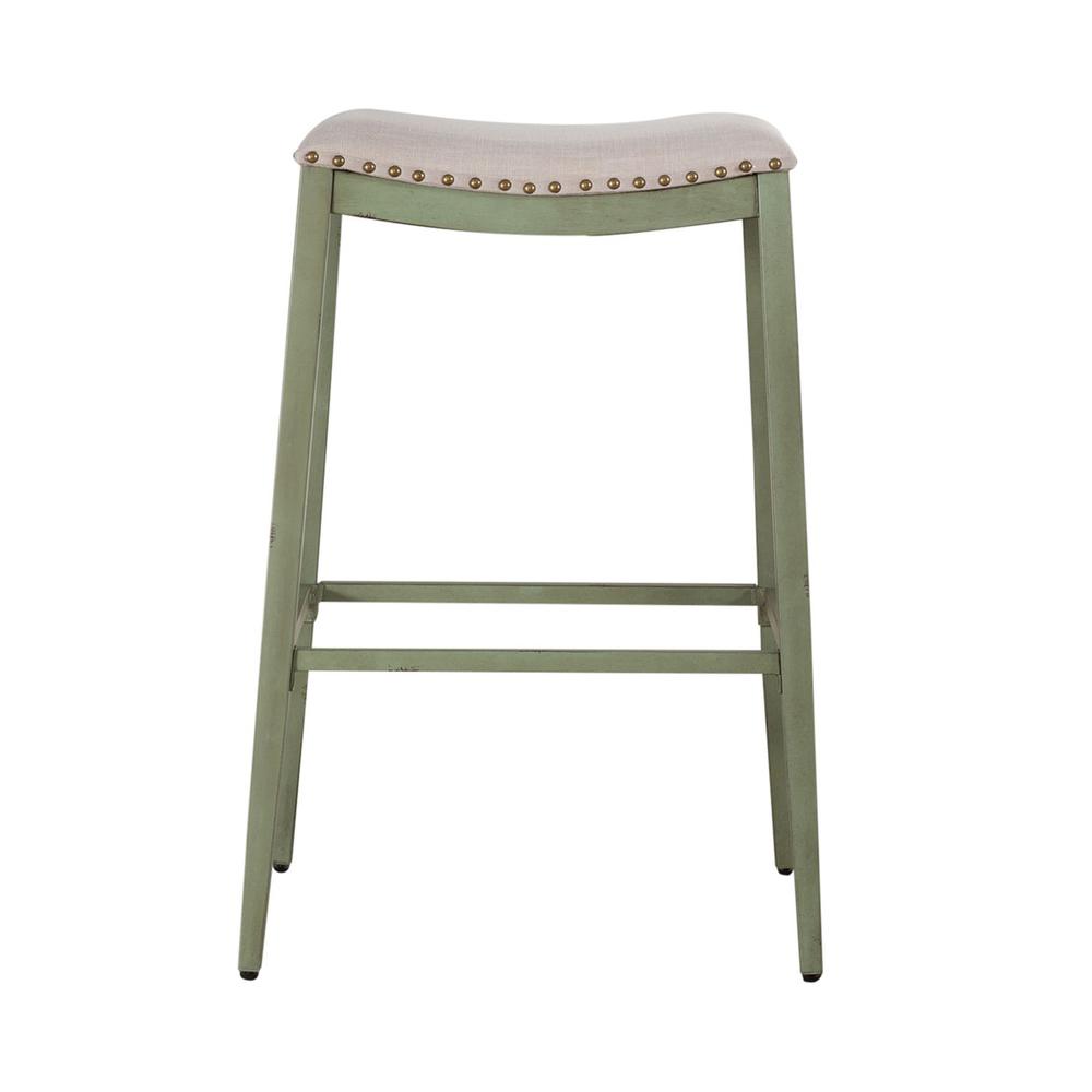 Backless Upholstered Barstool- Green. Picture 4