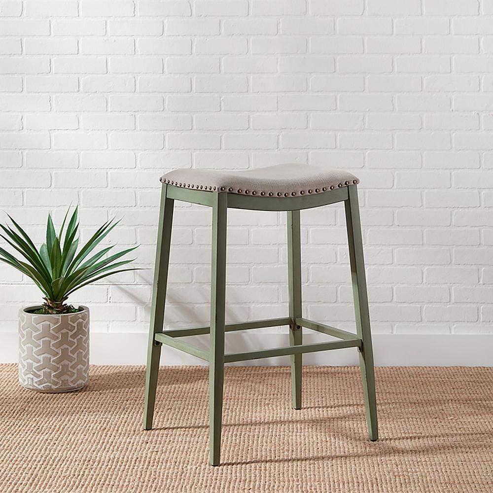 Backless Upholstered Barstool- Green. Picture 5