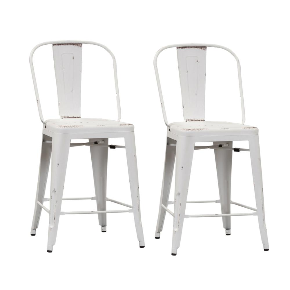 Bow Back Counter Chair - Antique White-Set of 2. Picture 1