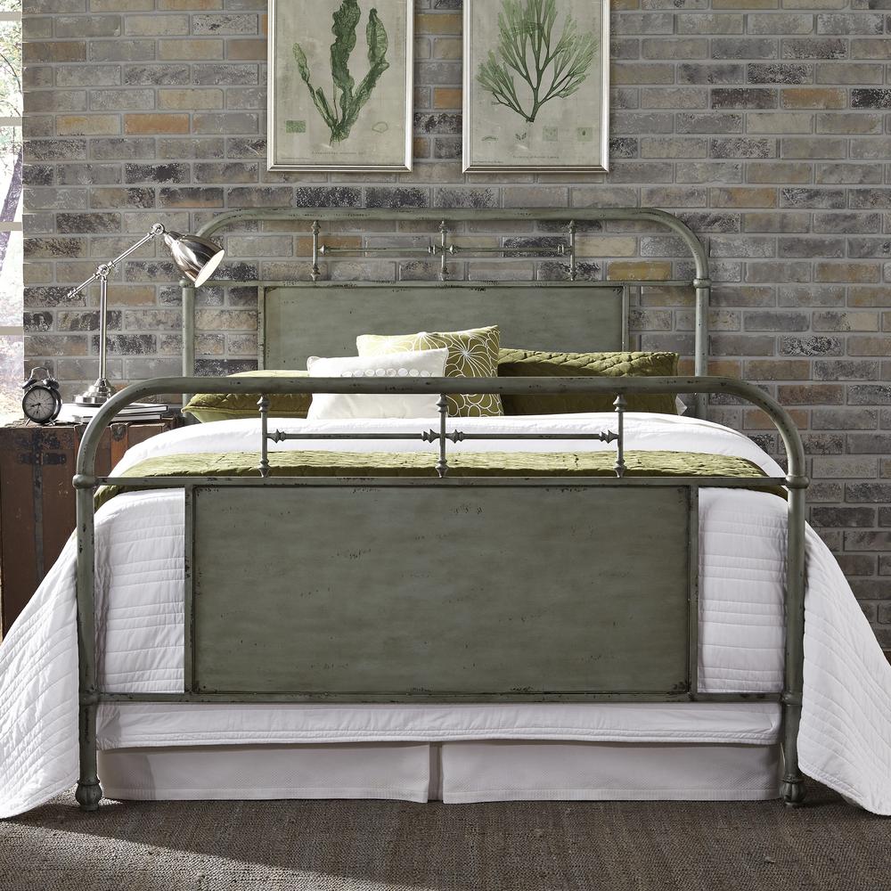Queen Metal Bed - Green, Distressed Metal Finish. Picture 4