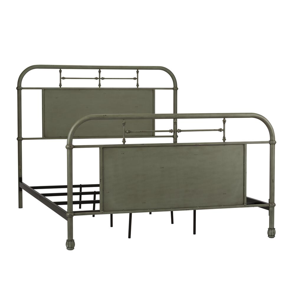 Queen Metal Bed - Green, Distressed Metal Finish. Picture 1