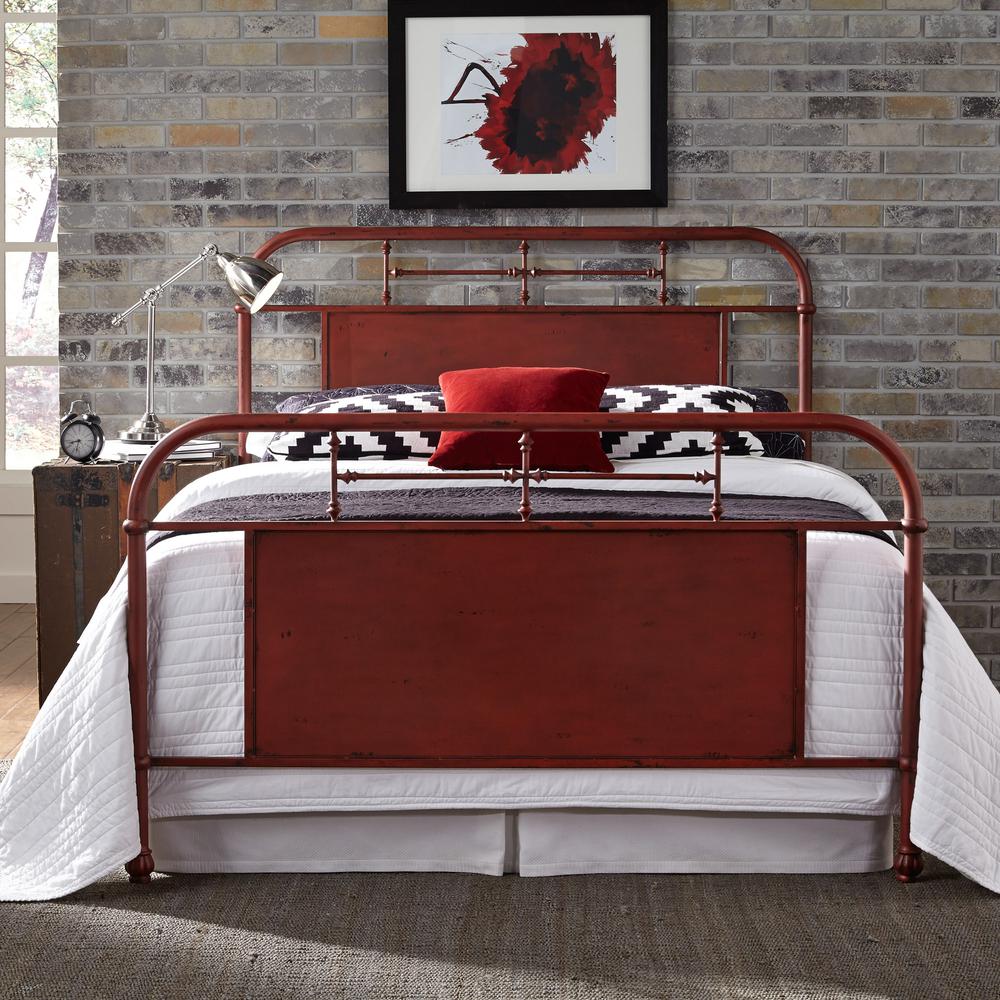 Queen Metal Bed - Red, Distressed Metal Finish. Picture 2