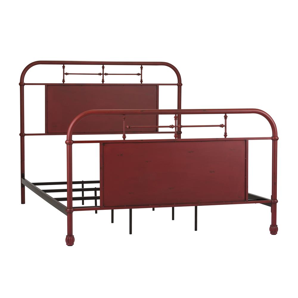 Queen Metal Bed - Red, Distressed Metal Finish. Picture 1
