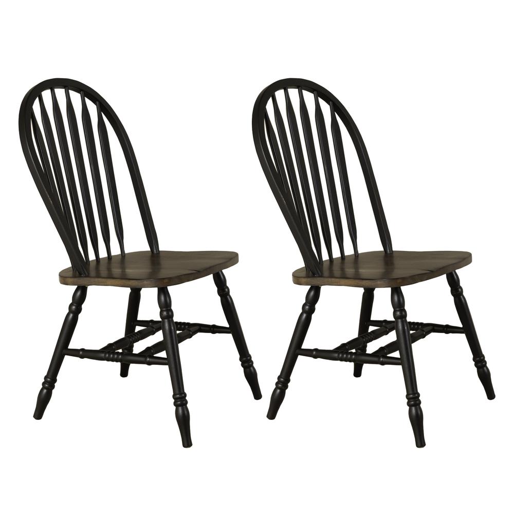 Windsor Side Chair)-Black- Set of 2 Solids Black. Picture 1