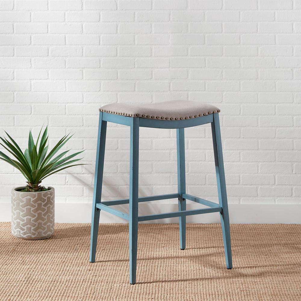 Backless Upholstered Barstool- Blue. Picture 5