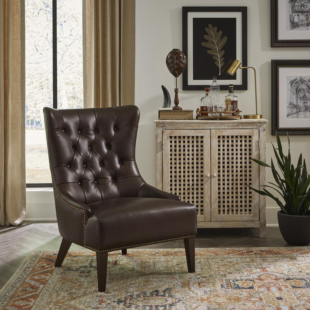 Leather Accent Chair - Brown Eclectic Multi. Picture 2