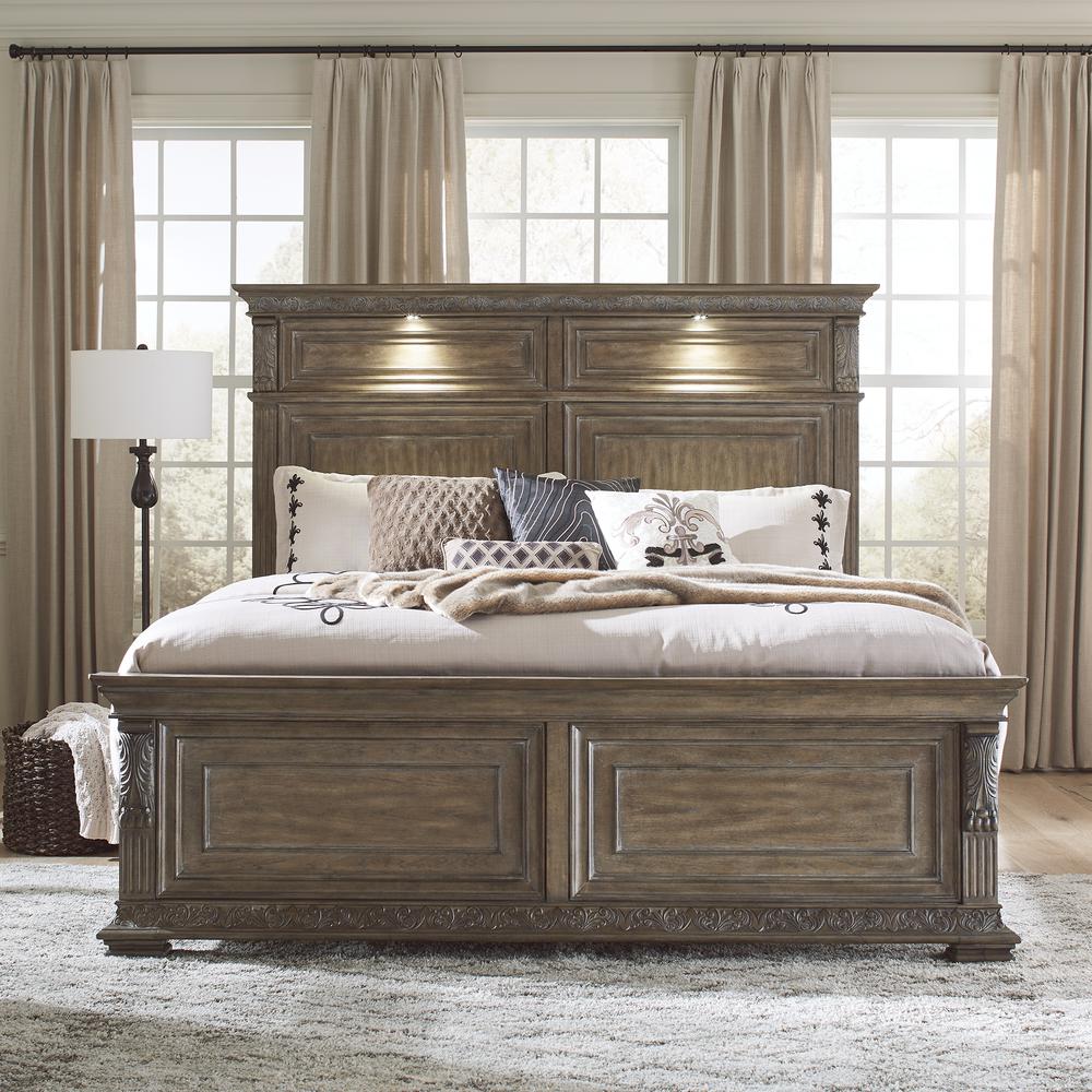 Carlisle Court Queen Panel Bed - Chestnut with Gray Dusty Wax Finish. Picture 1