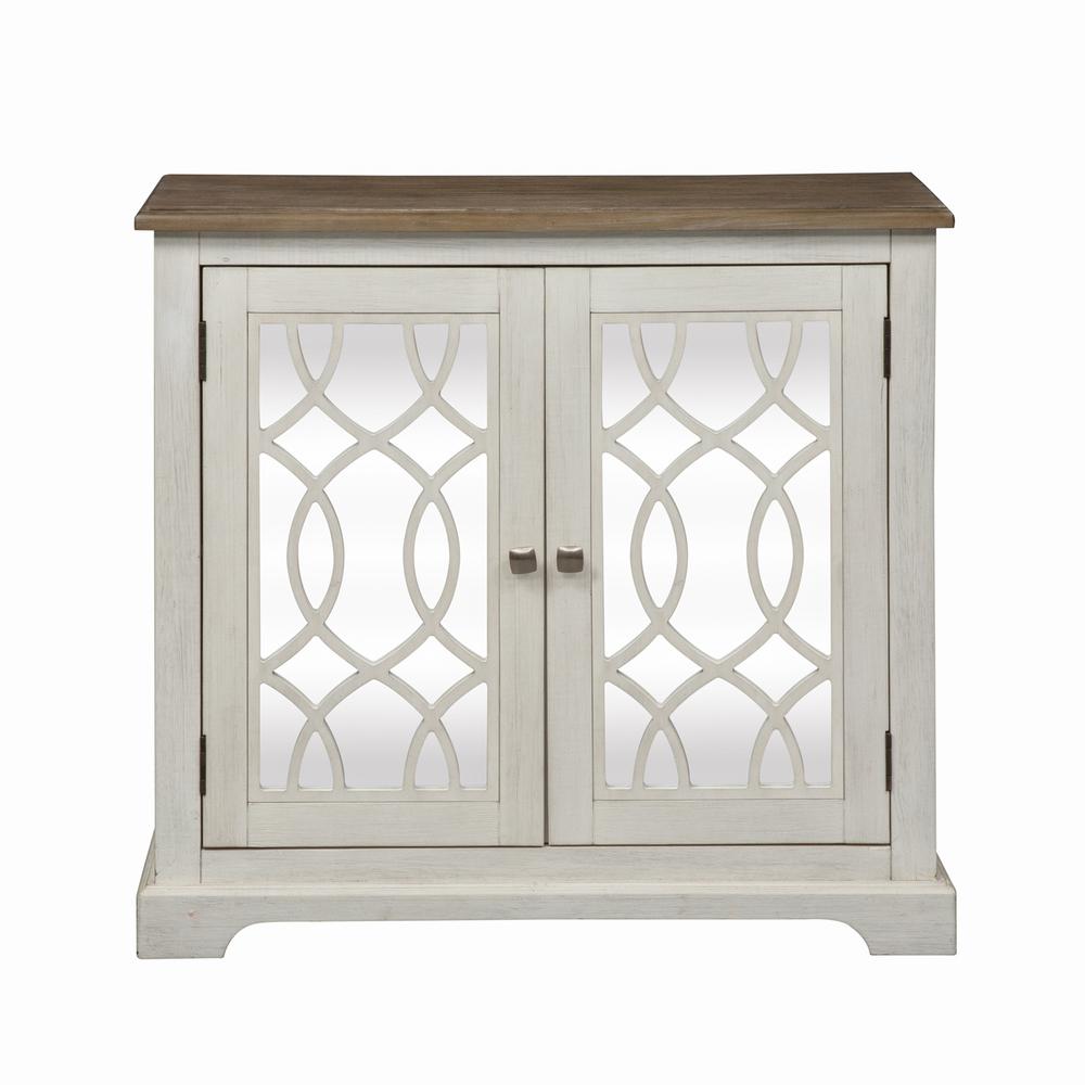 2 Door Mirrored Accent Cabinet, Antique White Finish with Weathered Bronze Tops. Picture 2