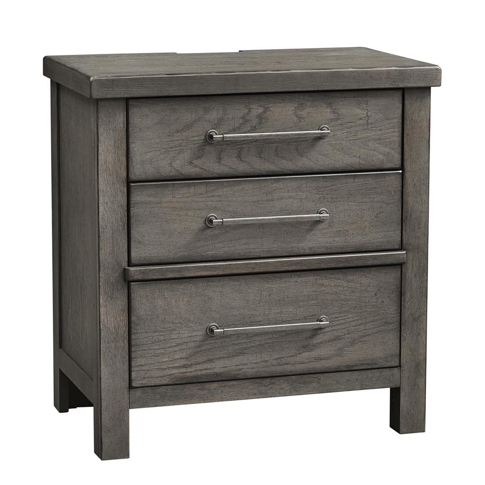 3 Drawer Night Stand, Dusty Charcoal Finish w/ Heavy Distressing. Picture 1