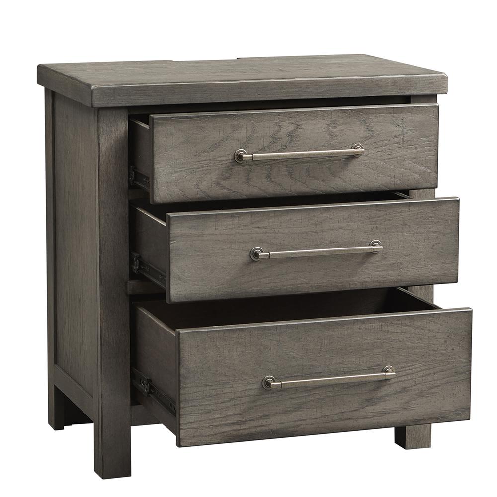 3 Drawer Night Stand, Dusty Charcoal Finish w/ Heavy Distressing. Picture 3