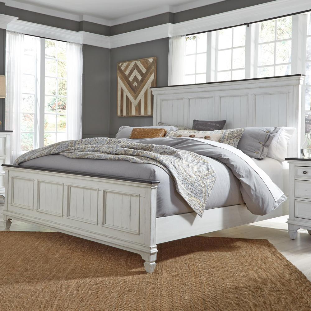 Queen Panel Bed (417-BR-QPB), Wirebrushed White Finish w/ Charcoal Tops. Picture 5