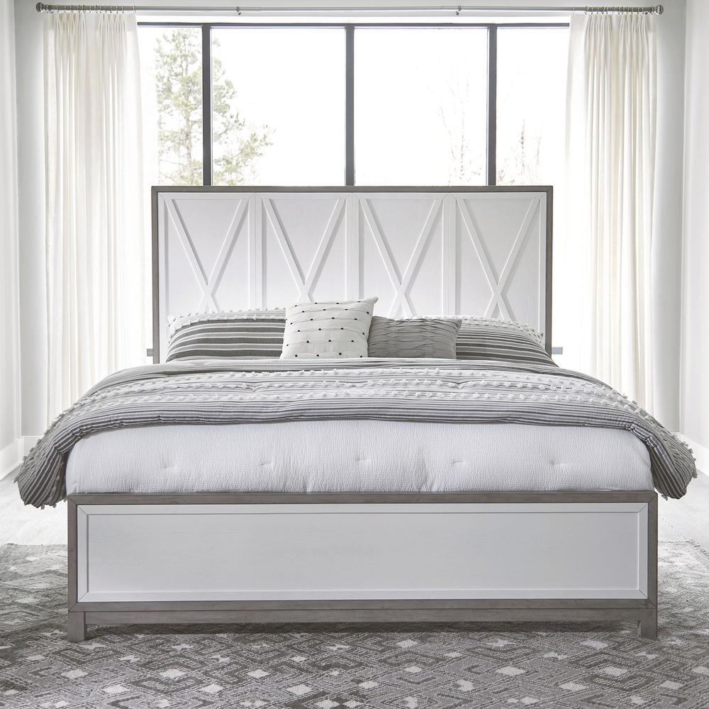 Palmetto Heights Queen Panel Bed in Shell White and Driftwood Finish. Picture 1