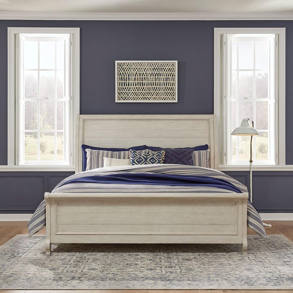 Farmhouse Reimagined Sleigh Bed, Queen, Off-White. Picture 1