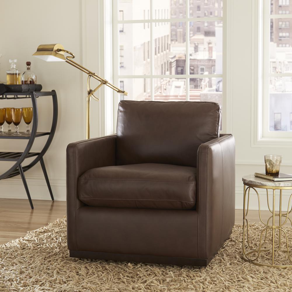 Leather Swivel Accent Chair - Timber Eclectic Brown. Picture 2