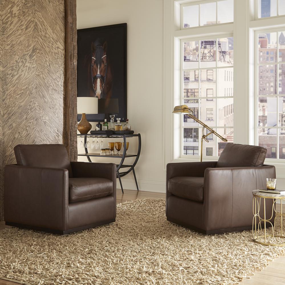 Leather Swivel Accent Chair - Timber Eclectic Brown. Picture 4