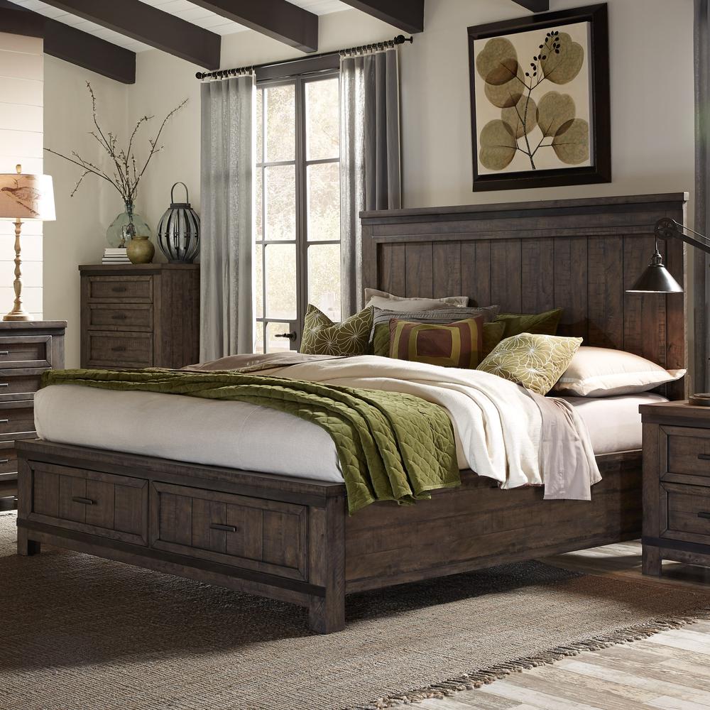 Queen Storage Bed (759-BR-QSB), Rock Beaten Gray Finish with Saw Cuts. Picture 2