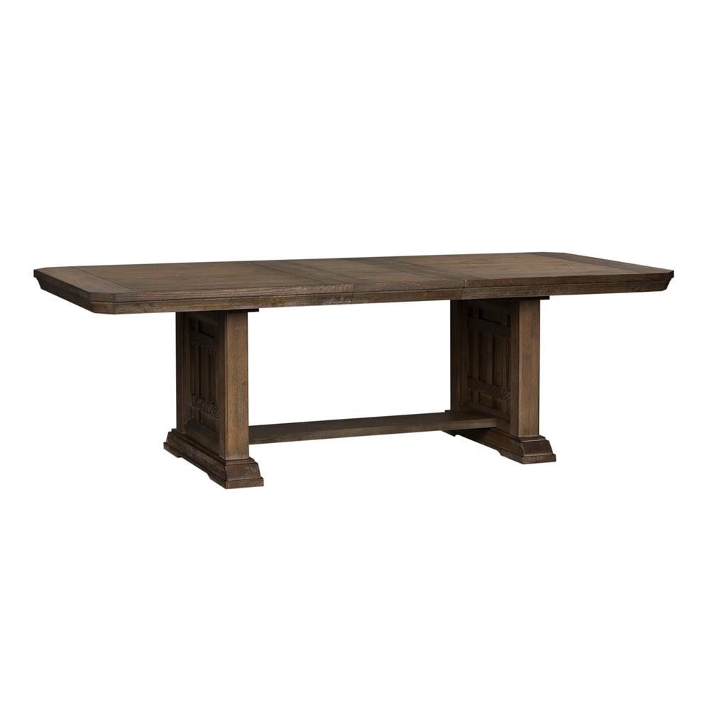 Artisan Prairie Opt 6 Piece Trestle Table Set, W40 x D96 x H30, Dark Brown. Picture 2