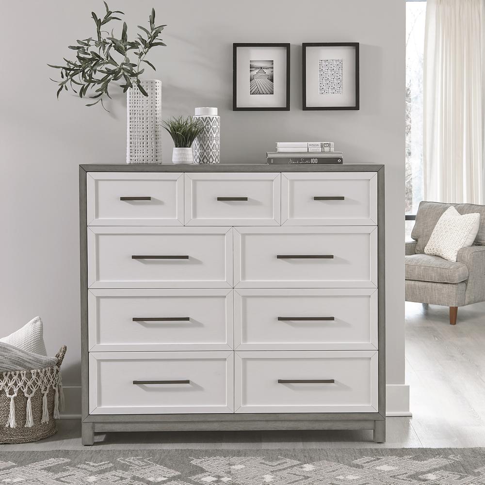 Palmetto Heights 9 Drawer Chesser in Shell White and Driftwood Finish. Picture 1