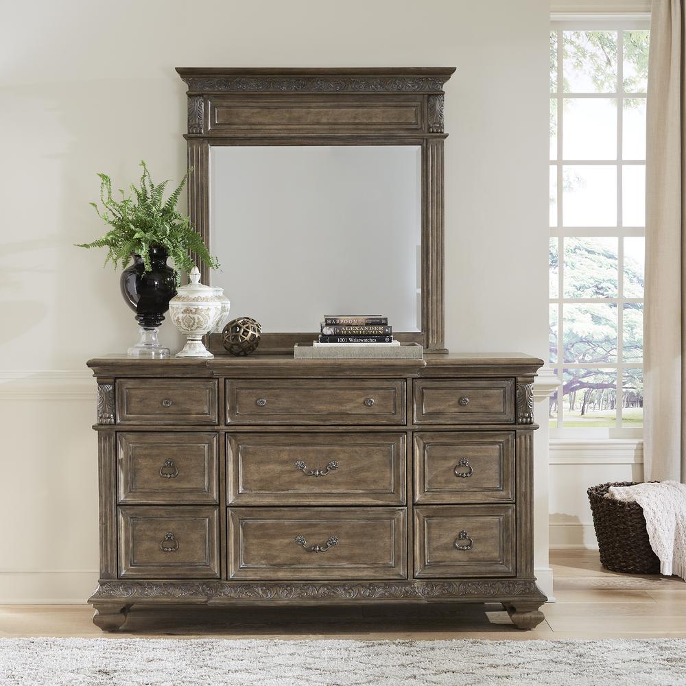 Carlisle Court Dresser & Mirror - Chestnut with Gray Dusty Wax Finish. Picture 1