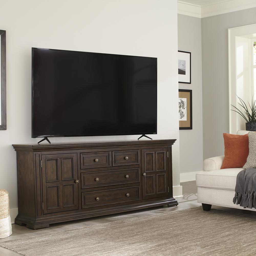 76 Inch TV Console Traditional Brown. Picture 1