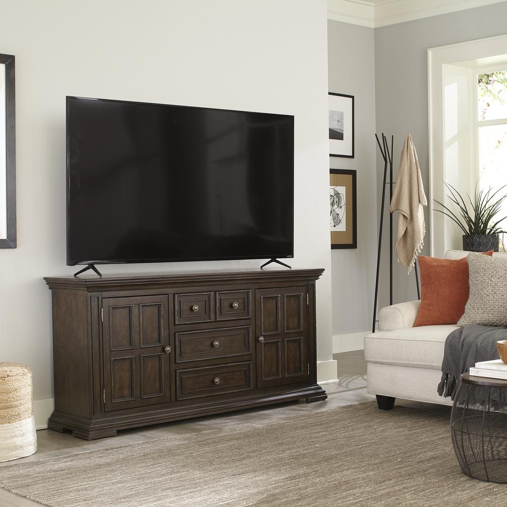 66 Inch TV Console Traditional Brown. Picture 1