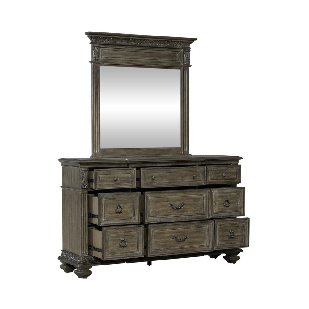Carlisle Court Dresser & Mirror - Chestnut with Gray Dusty Wax Finish. Picture 6