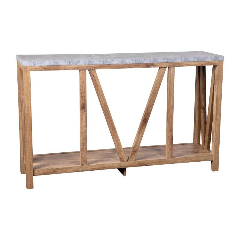 Farmhouse 2-Tier Console Table -Warm Oak Finish Engineered Wood Frame. Picture 3