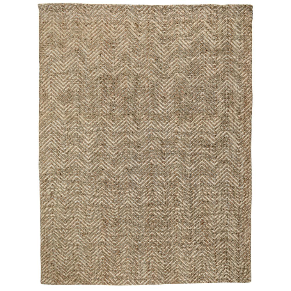Chevron Hand-woven Jute Area Rug  Natural/Ivory 9x12. Picture 1