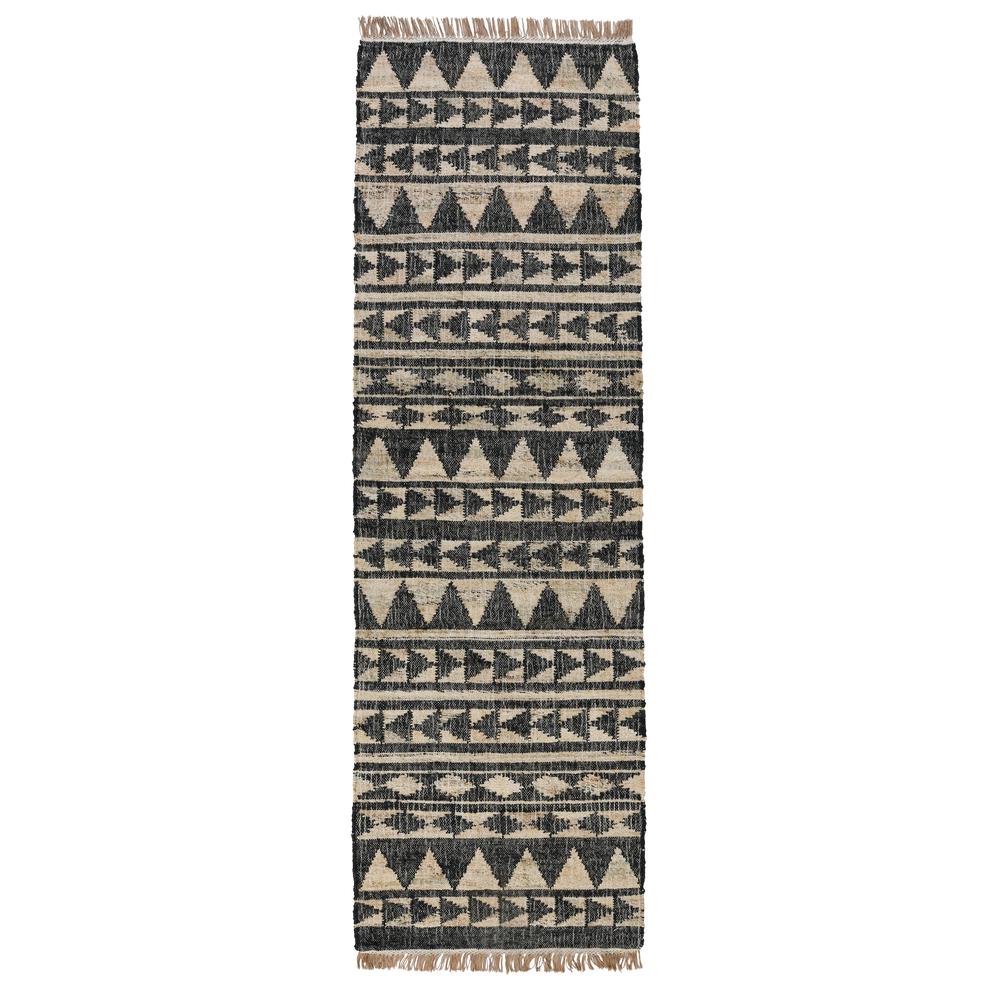 Camille Handwoven Jute Area Rug  Black 2.6x8. Picture 1