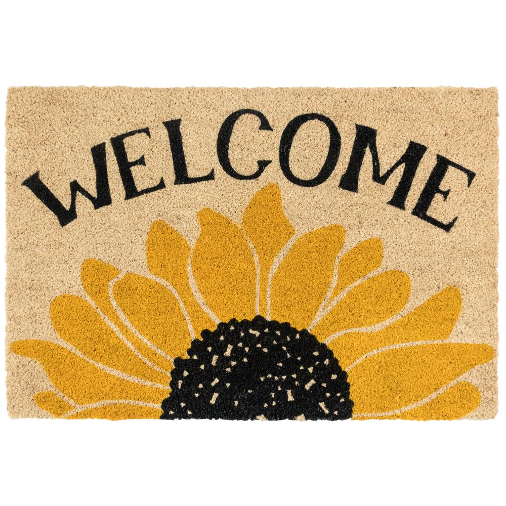 Sunday Morning 24x36 Coir Doormat  Black, yellow with ivory coir base 36x24. Picture 1