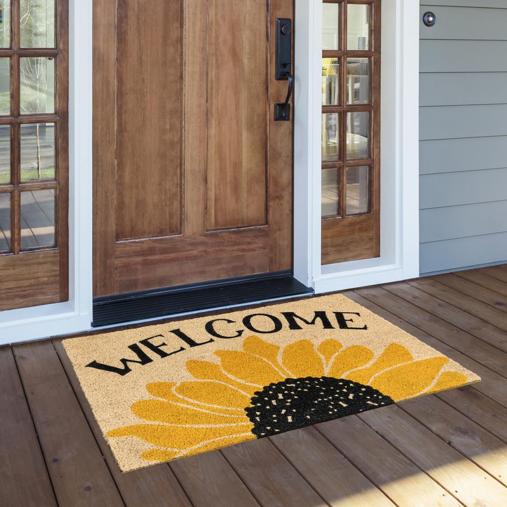 Sunday Morning 24x36 Coir Doormat  Black, yellow with ivory coir base 36x24. Picture 2