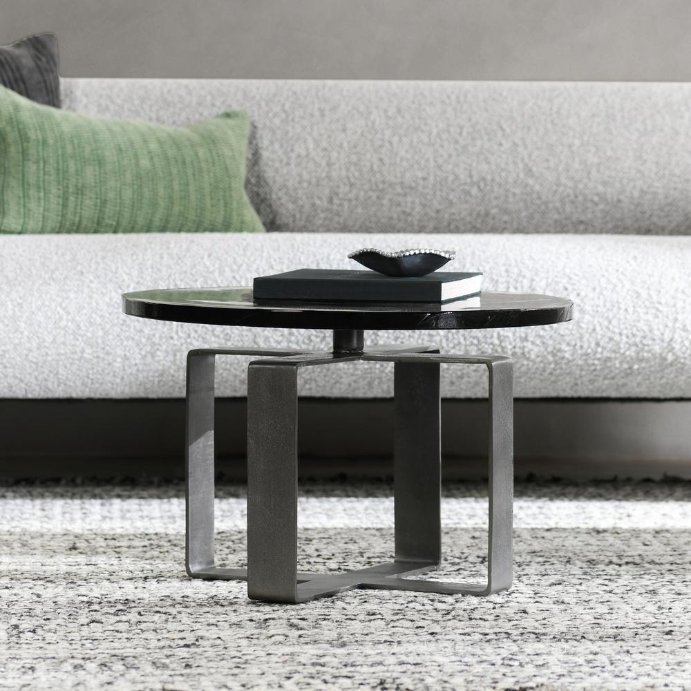 Keith 28" Industrial Glass Black Coffee Table. Picture 7