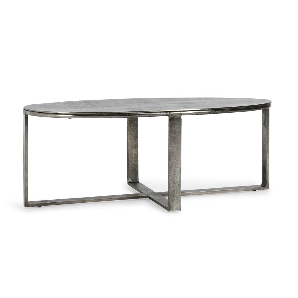 Flores 48" Industrial Oval Metal Nickel Coffee Table. Picture 1