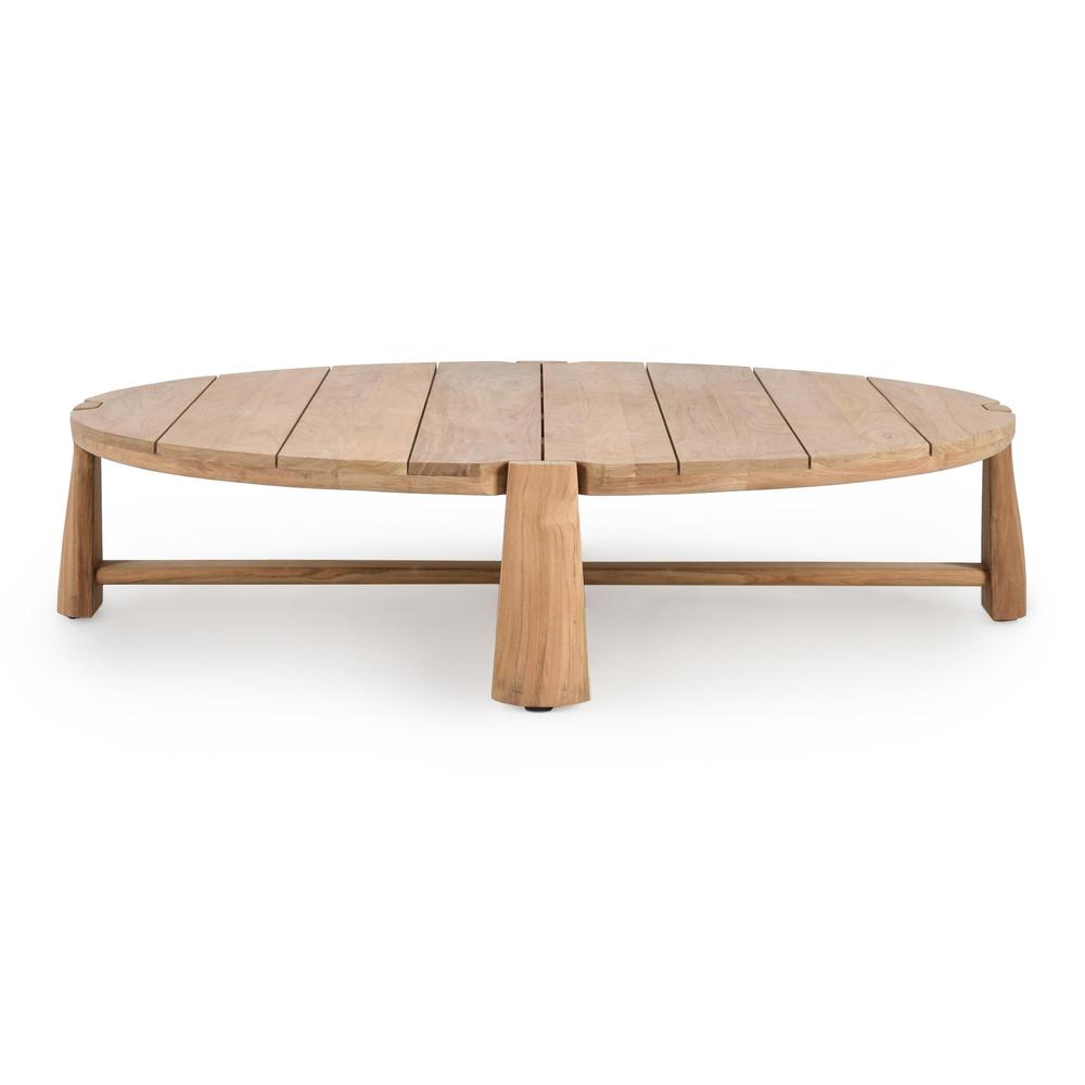 Aston 65" Round Teak Wood Outdoor Coffee Table in Natural Tone. Picture 2